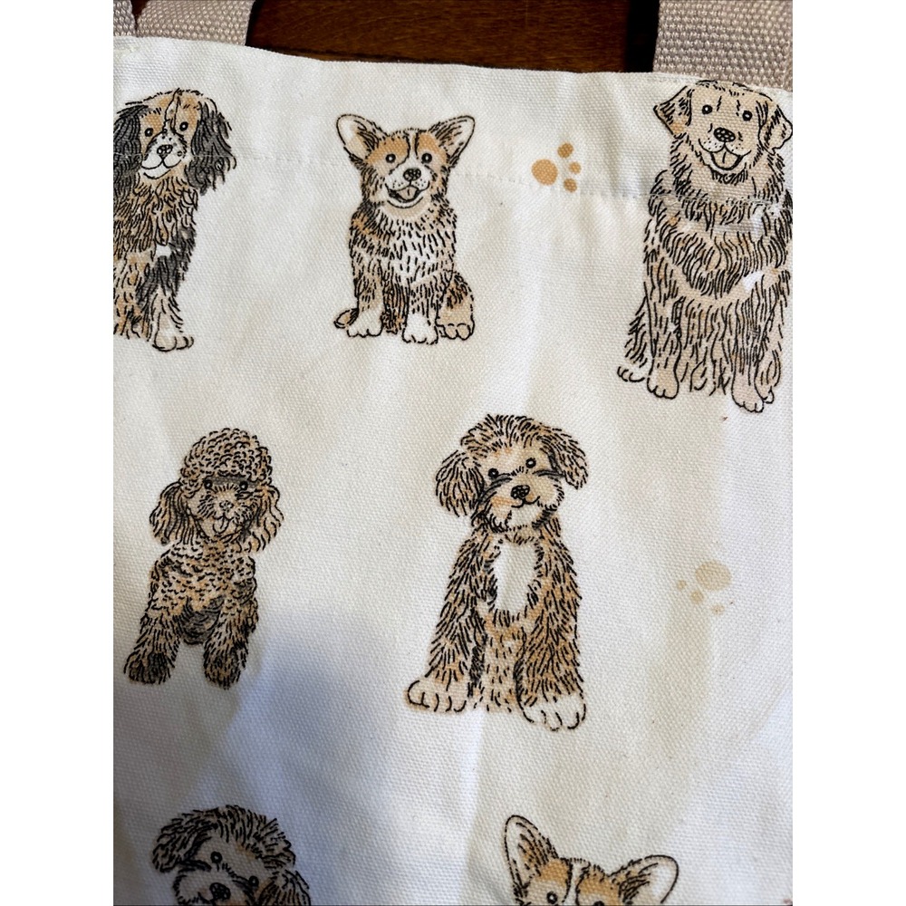Tote Bag All Over Dog Print Tote Canvas Bag Double Handles Ivory Interior Pocket - Picture 5 of 9